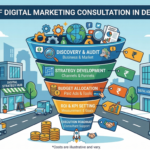 Illustration of a digital marketing consultation strategy funnel for businesses in Delhi NCR.